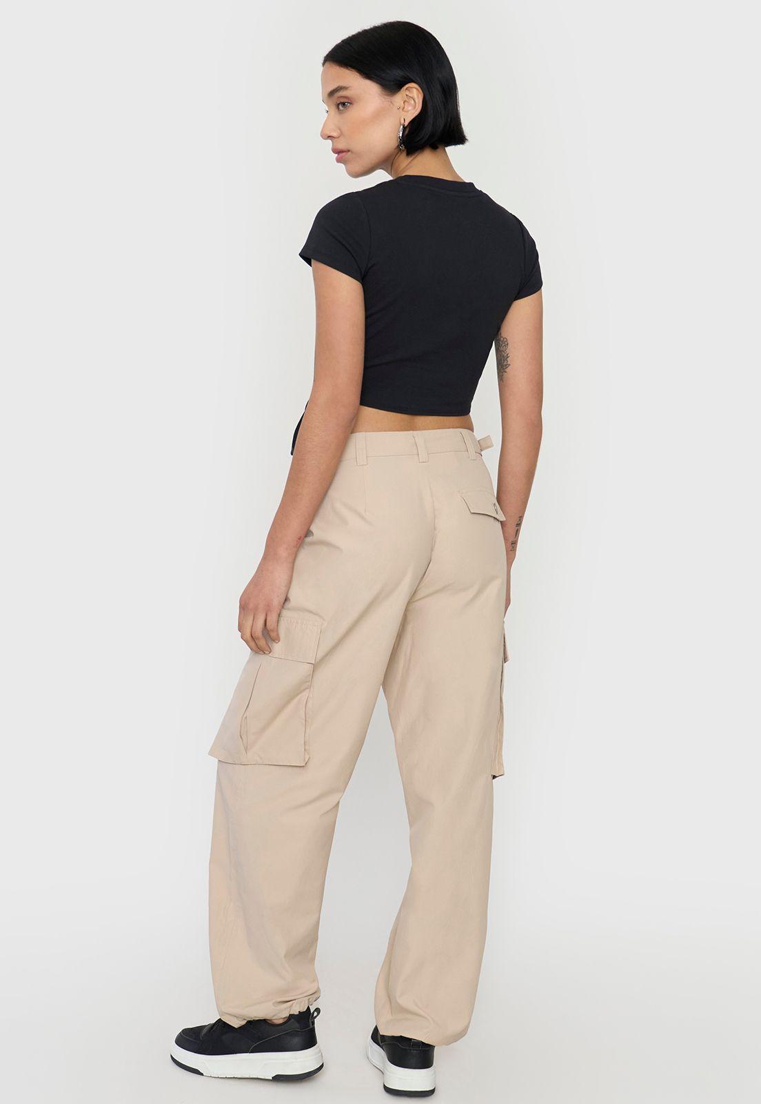 Pantalón Mujer Parachute Cargo Beige Ajustable Corona-2