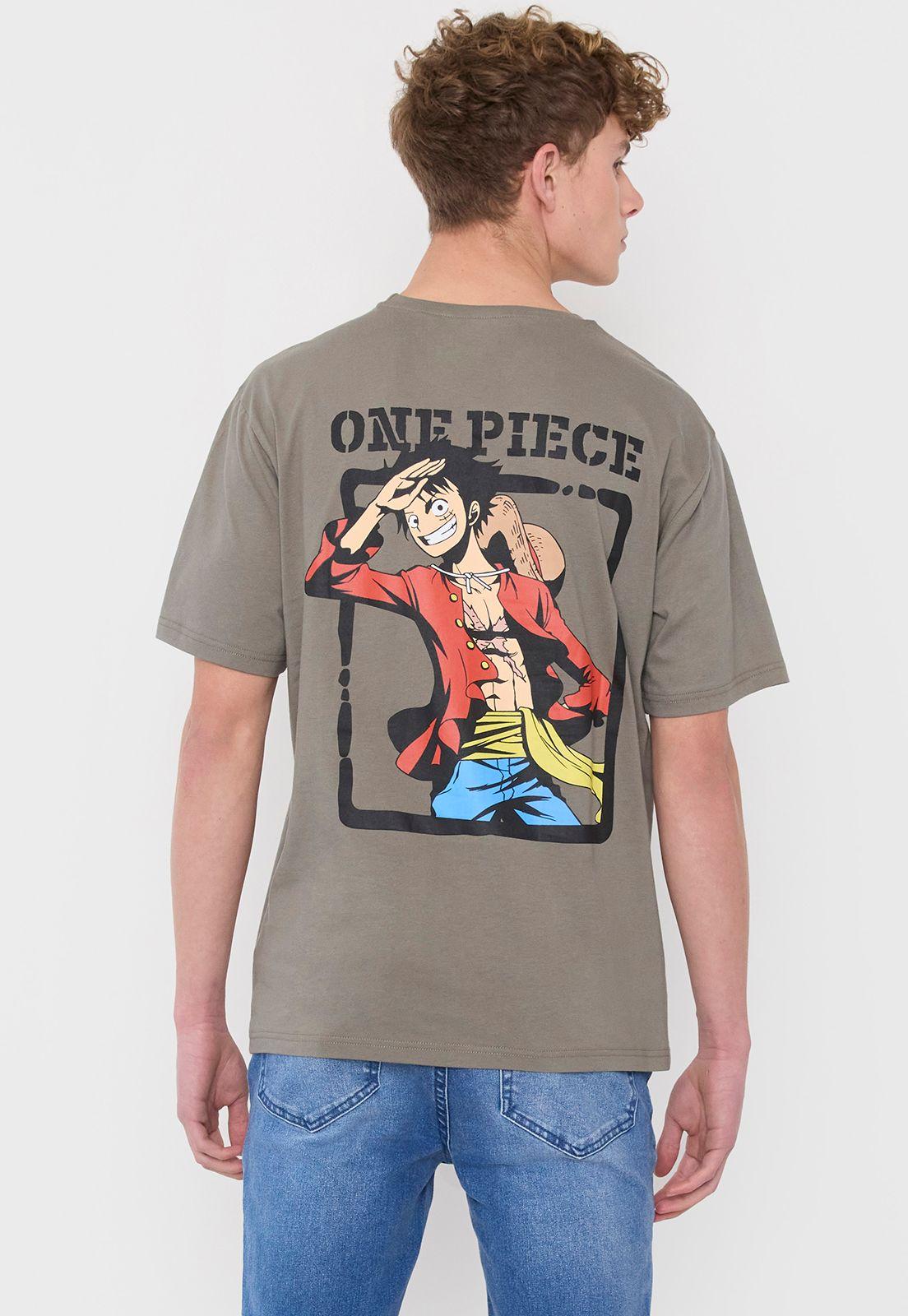 Polera Hombre Print Luffy Back Verde Corona-1