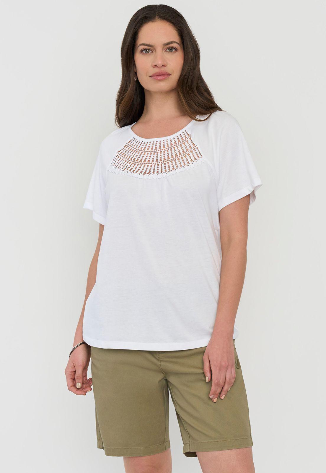 Polera Mujer Escote Macramé Ecru Corona-0