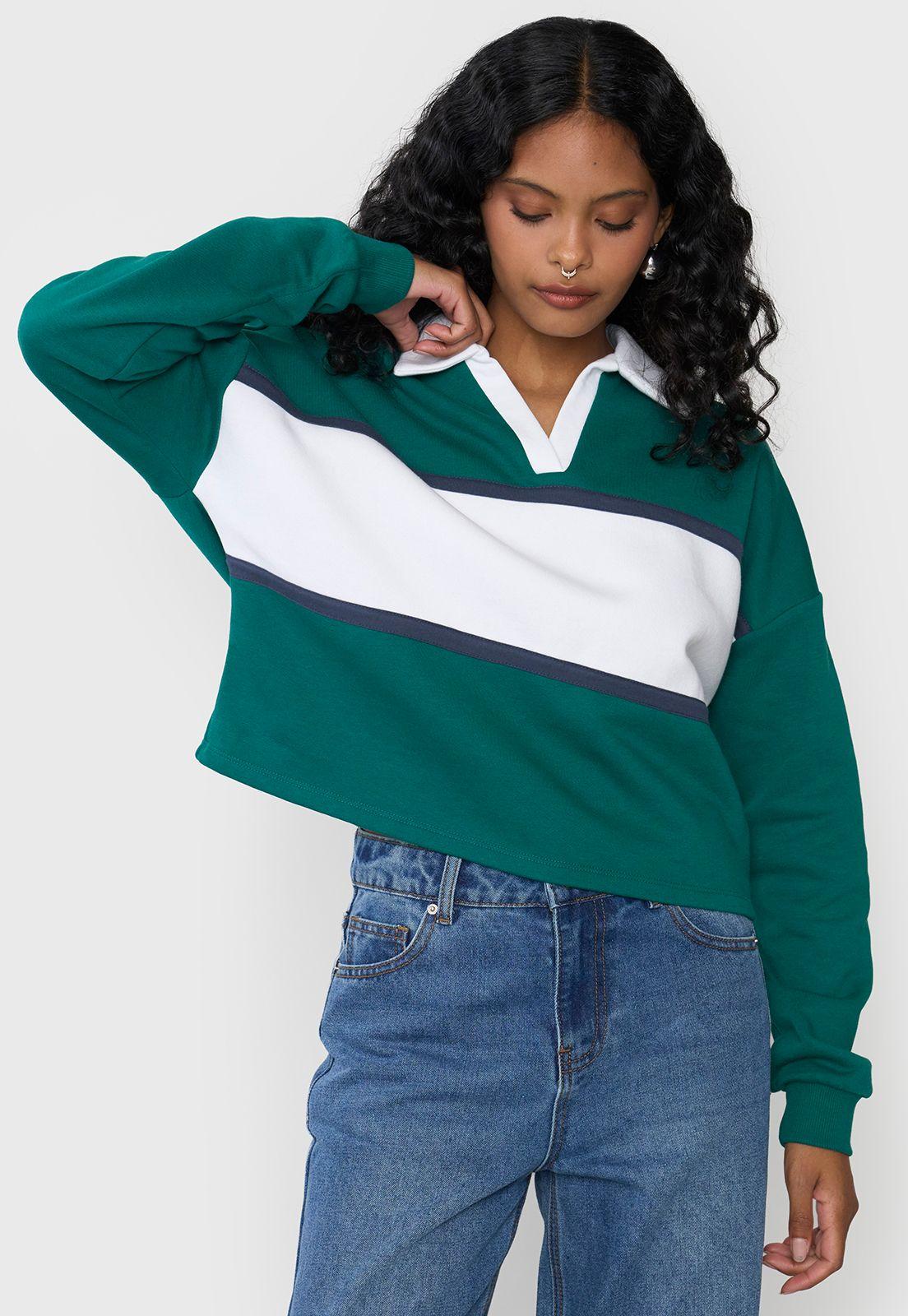 Polerón Mujer Cuello Polo Verde Corona-2