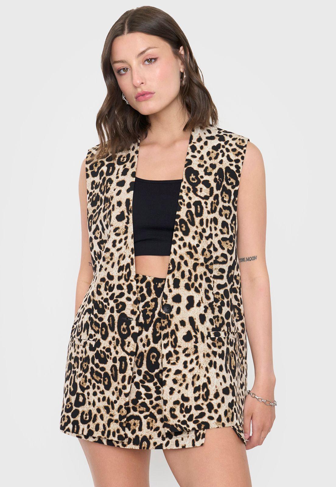 Blazer Mujer Sin Mangas Botones Print Beige Corona-0