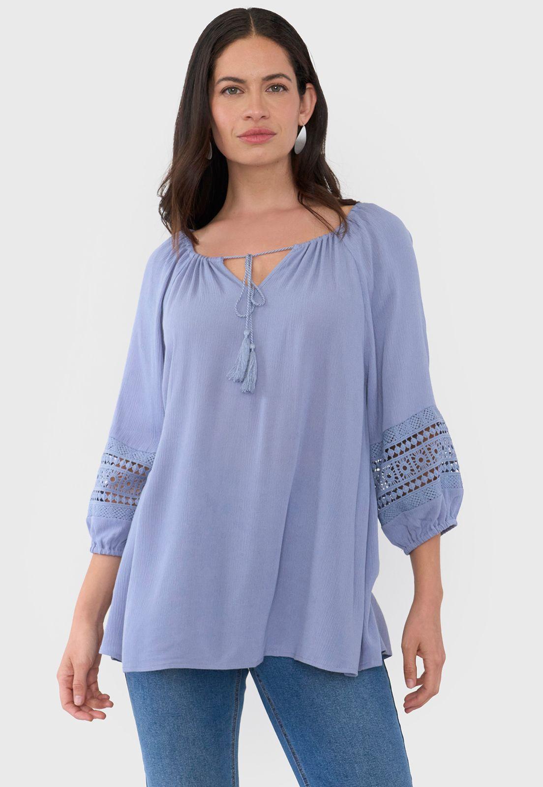Blusa Mujer Manga 3/4 Celeste Corona-0