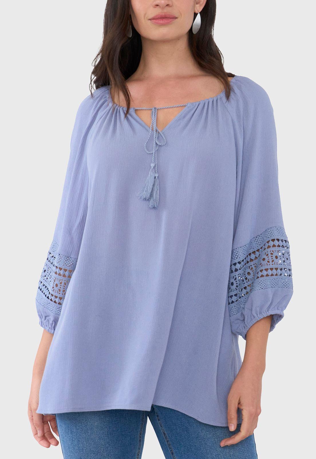 Blusa Mujer Manga 3/4 Celeste Corona-2