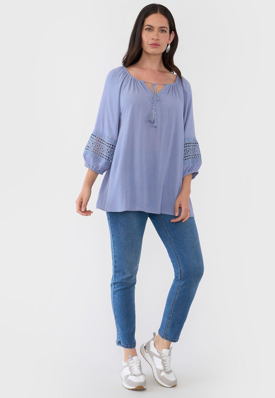 Blusa Mujer Manga 3/4 Celeste Corona-3