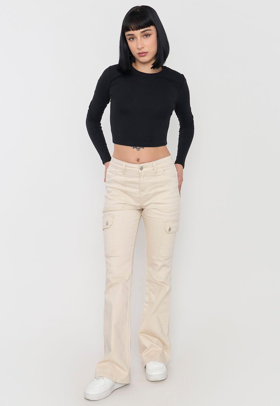 Jeans Mujer Flare Fit Cargo Ecru Corona-0