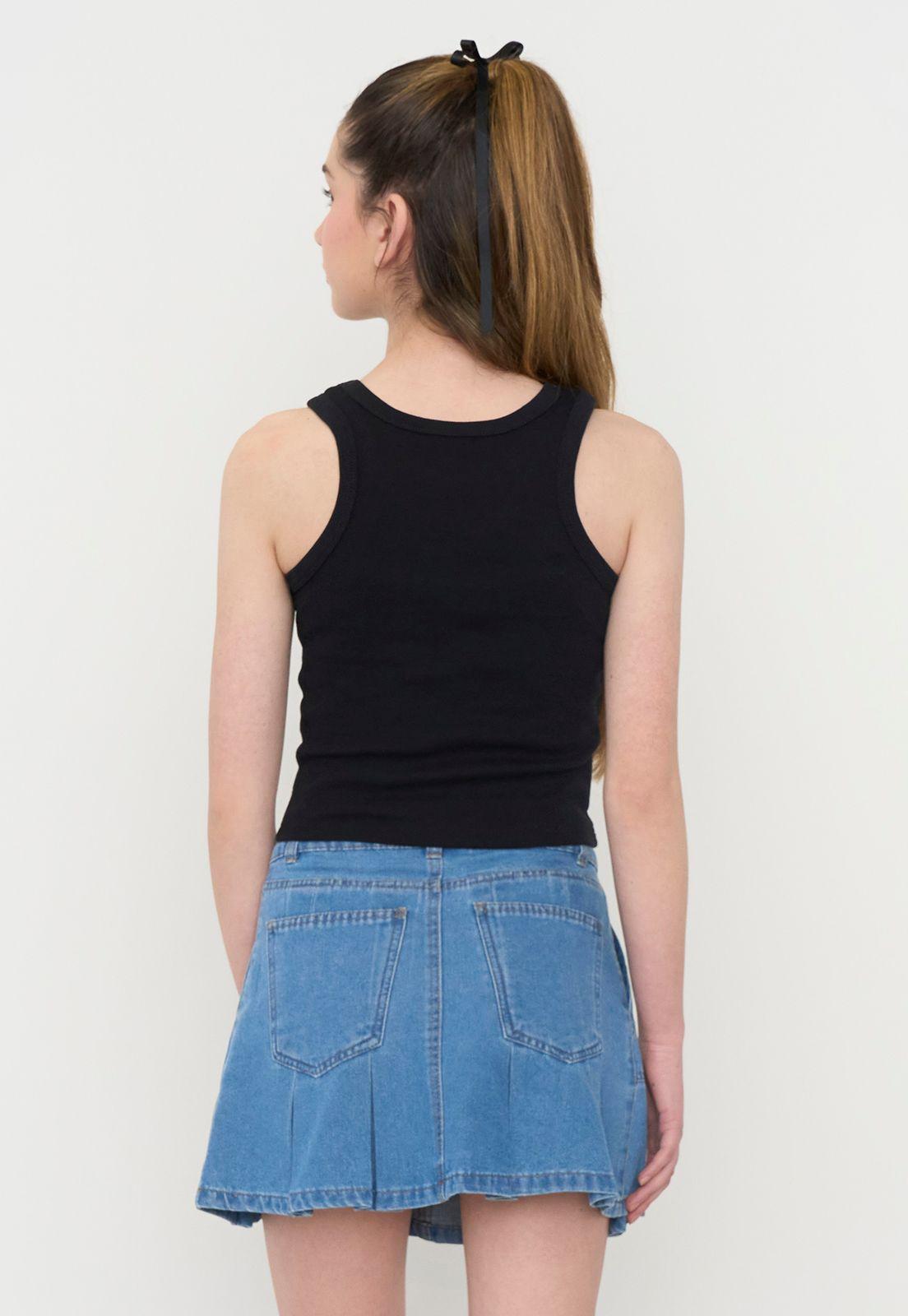 Polera Peto Niña Teen Rib Negro Corona-1
