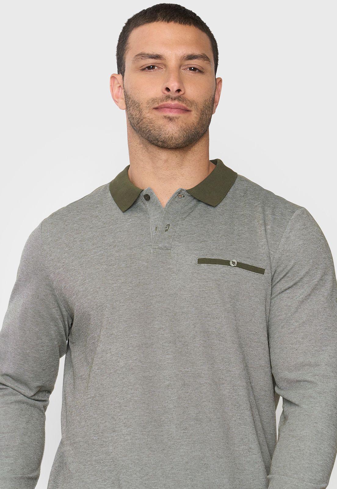 Polera Hombre Polo Piqué M/L Musgo Corona-2