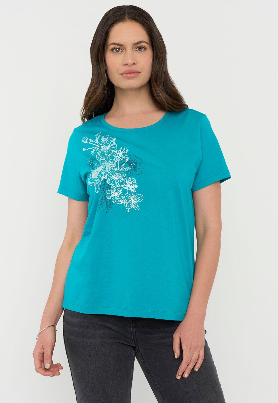 Polera Mujer M/C Focal Print Celeste Corona-0