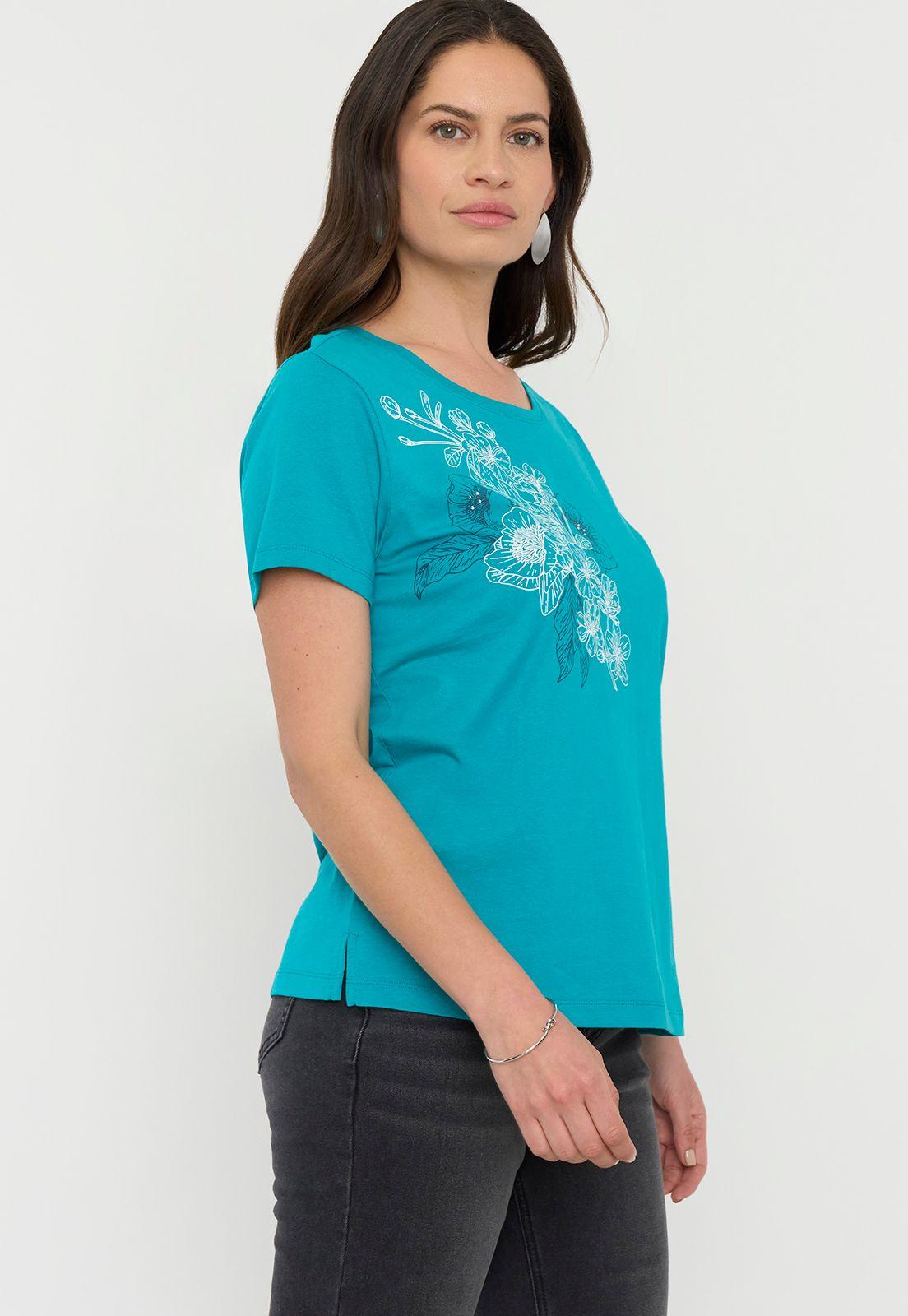 Polera Mujer M/C Focal Print Celeste Corona-2