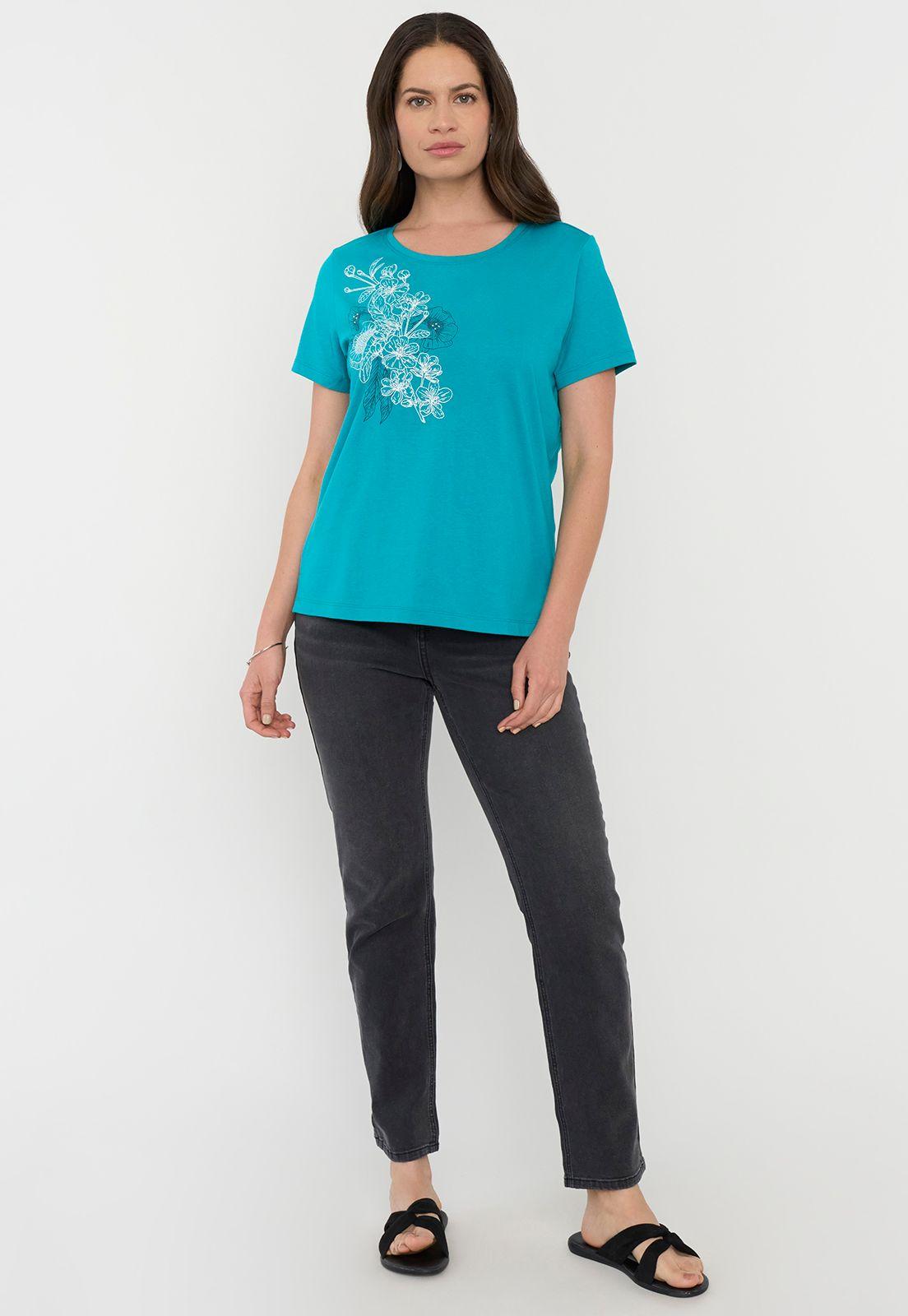 Polera Mujer M/C Focal Print Celeste Corona-3
