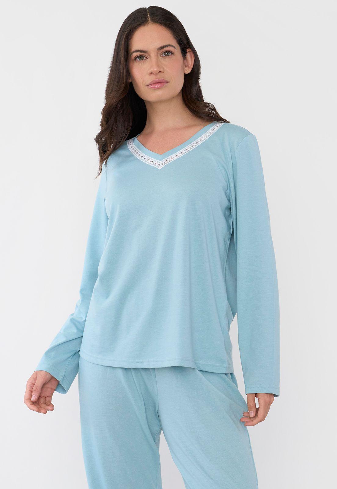 Pijama Mujer Largo Encaje Verde Agua Corona-2