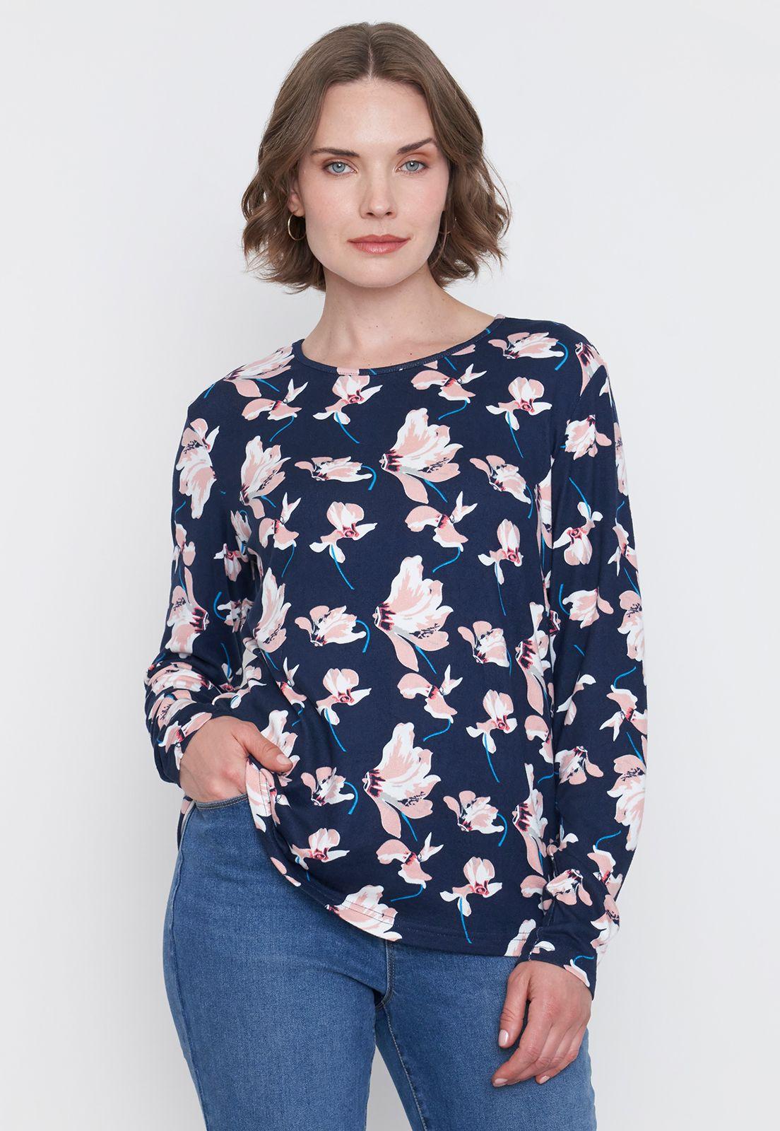 Sweater Mujer Camant Print Navy Melange Corona-0