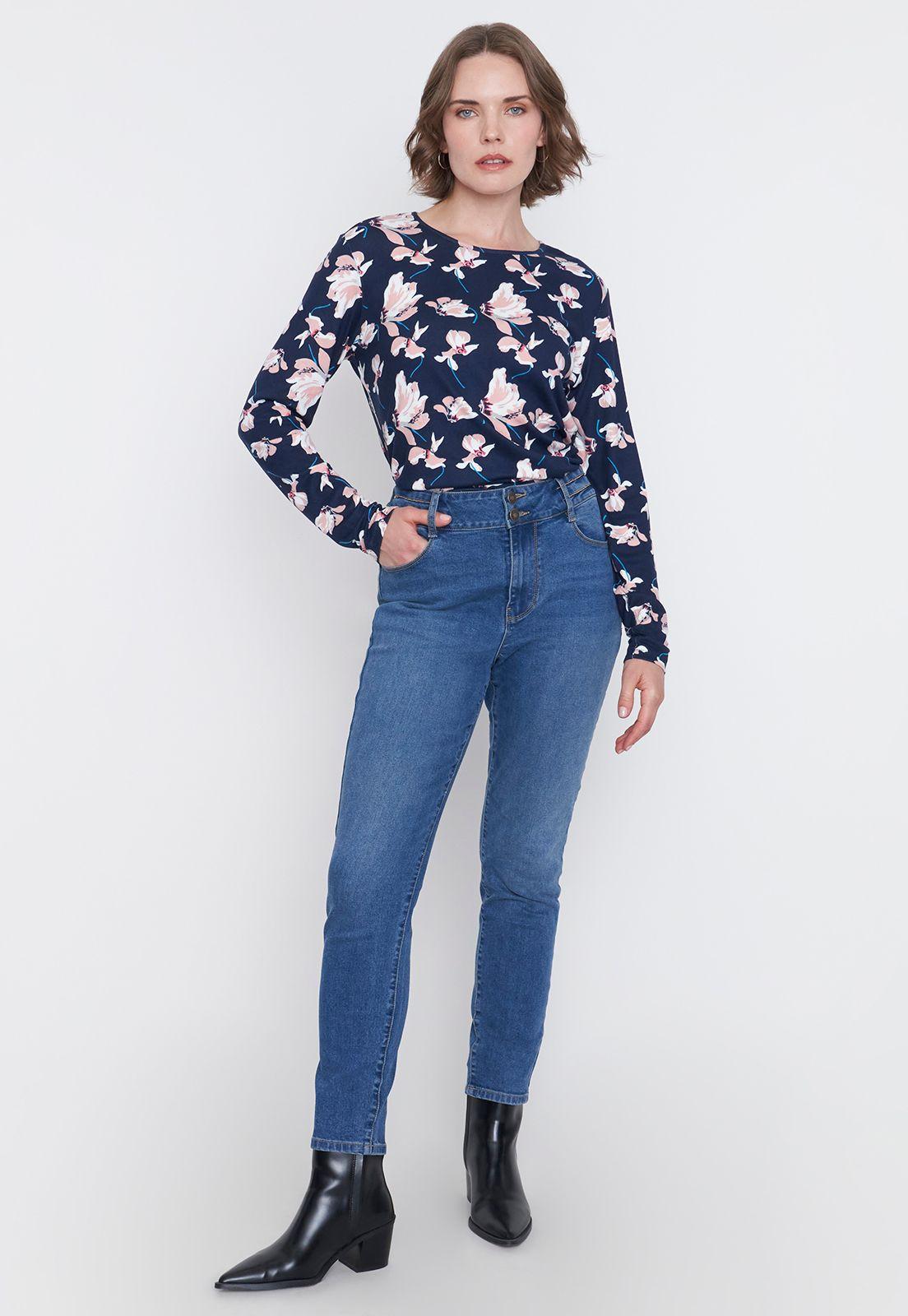 Sweater Mujer Camant Print Navy Melange Corona-3