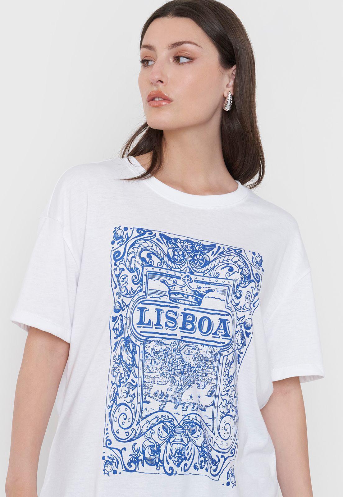 Polera Mujer Estampada Blanco/Celeste Corona-2