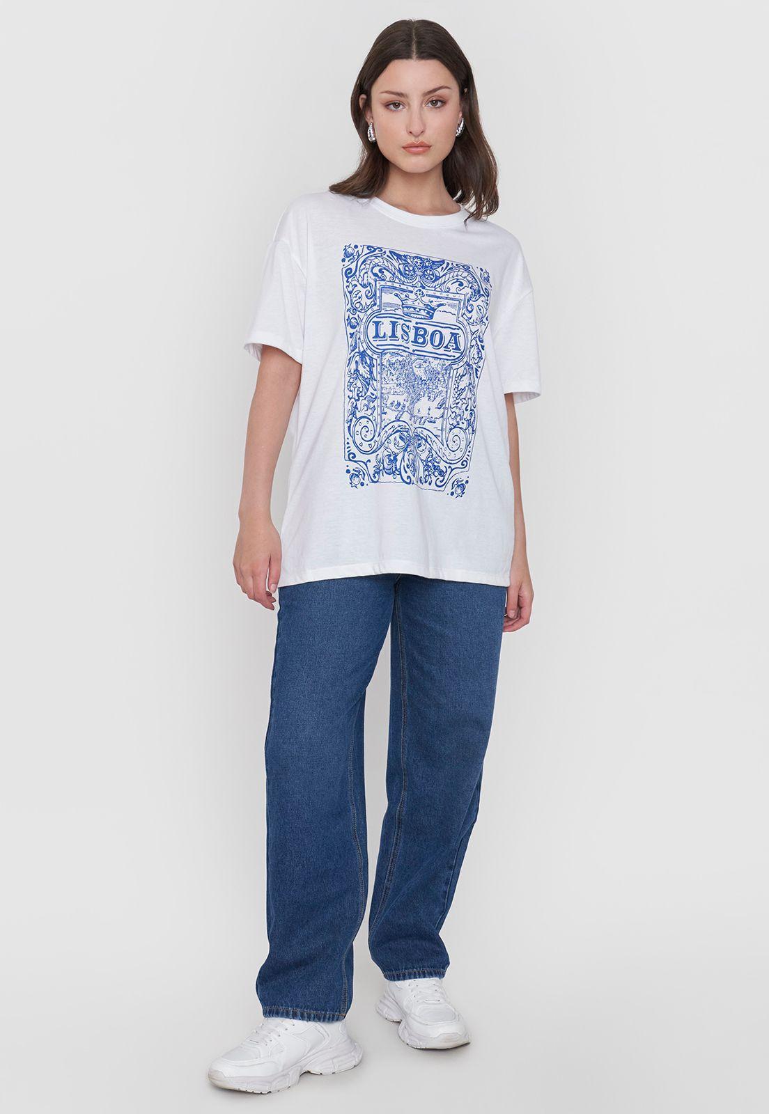 Polera Mujer Estampada Blanco/Celeste Corona-3