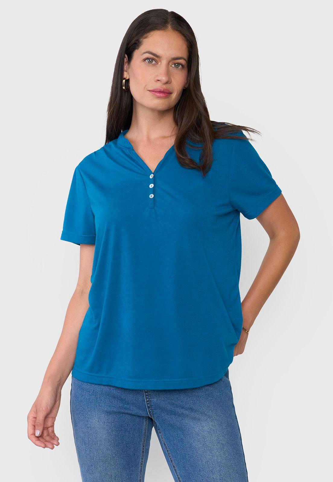 Polera Mujer Cuello Mao Petrol Corona-0