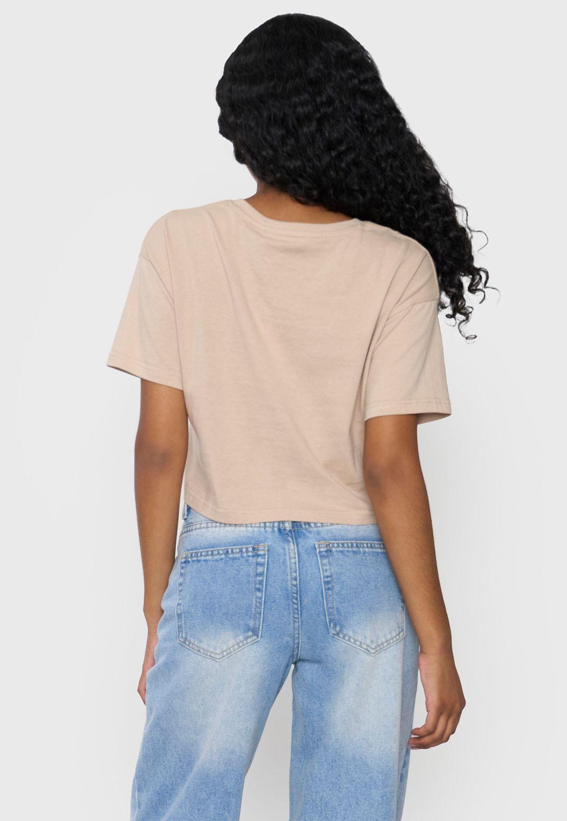 Polera Mujer Fun Manca Corta Crop Beige Corona-1