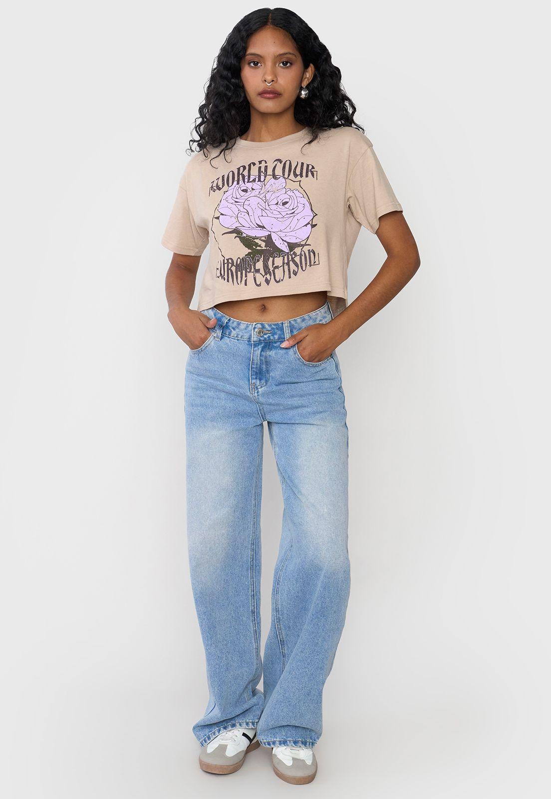 Polera Mujer Fun Manca Corta Crop Beige Corona-3