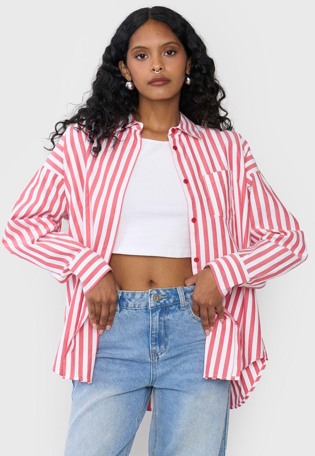 Blusa Mujer Camisera Rayas Rojo Corona-0