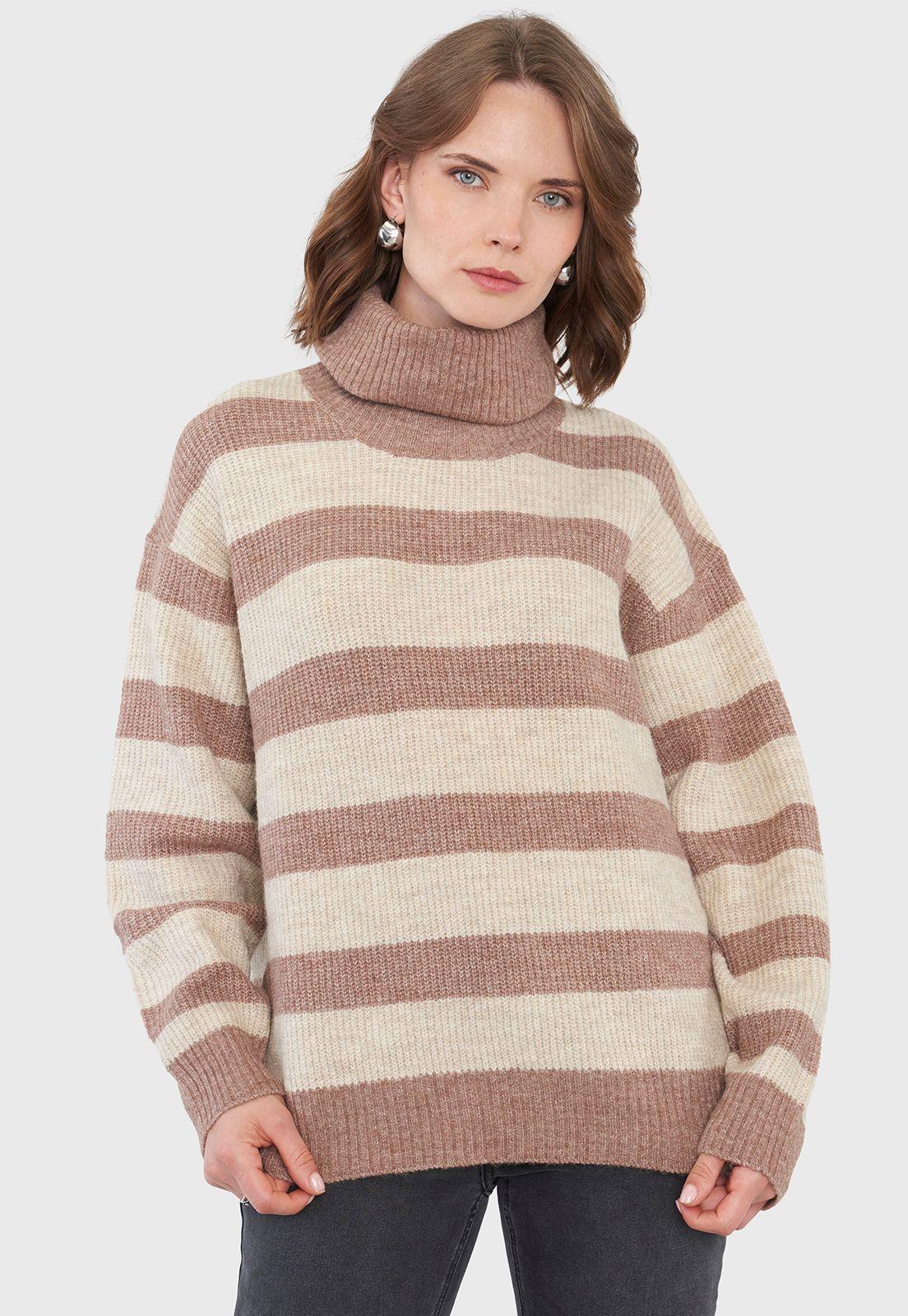 Sweater Negro Mujer Líneas Beige Básico Corona-0