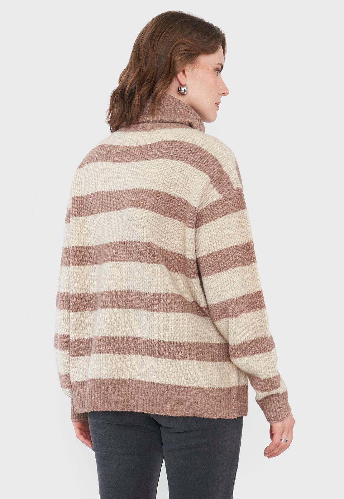 Sweater Negro Mujer Líneas Beige Básico Corona-1
