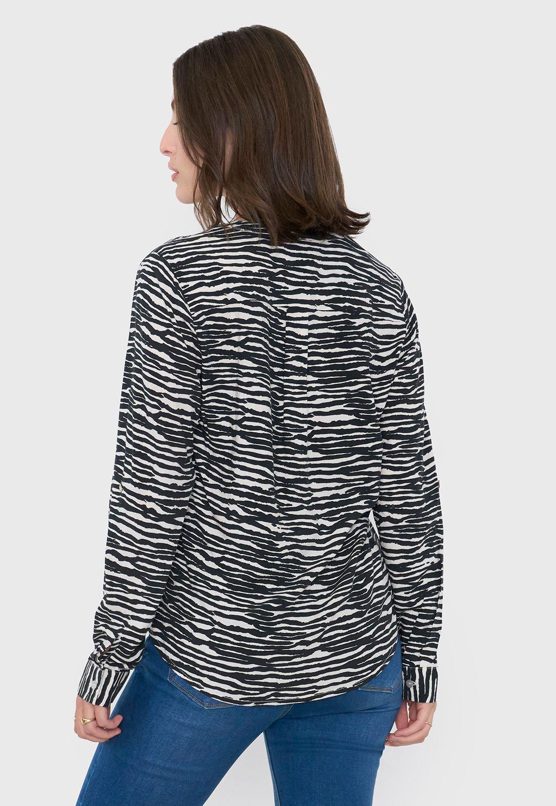 Blusa Mujer Cuello Mao Print Rayas Negro Corona-1