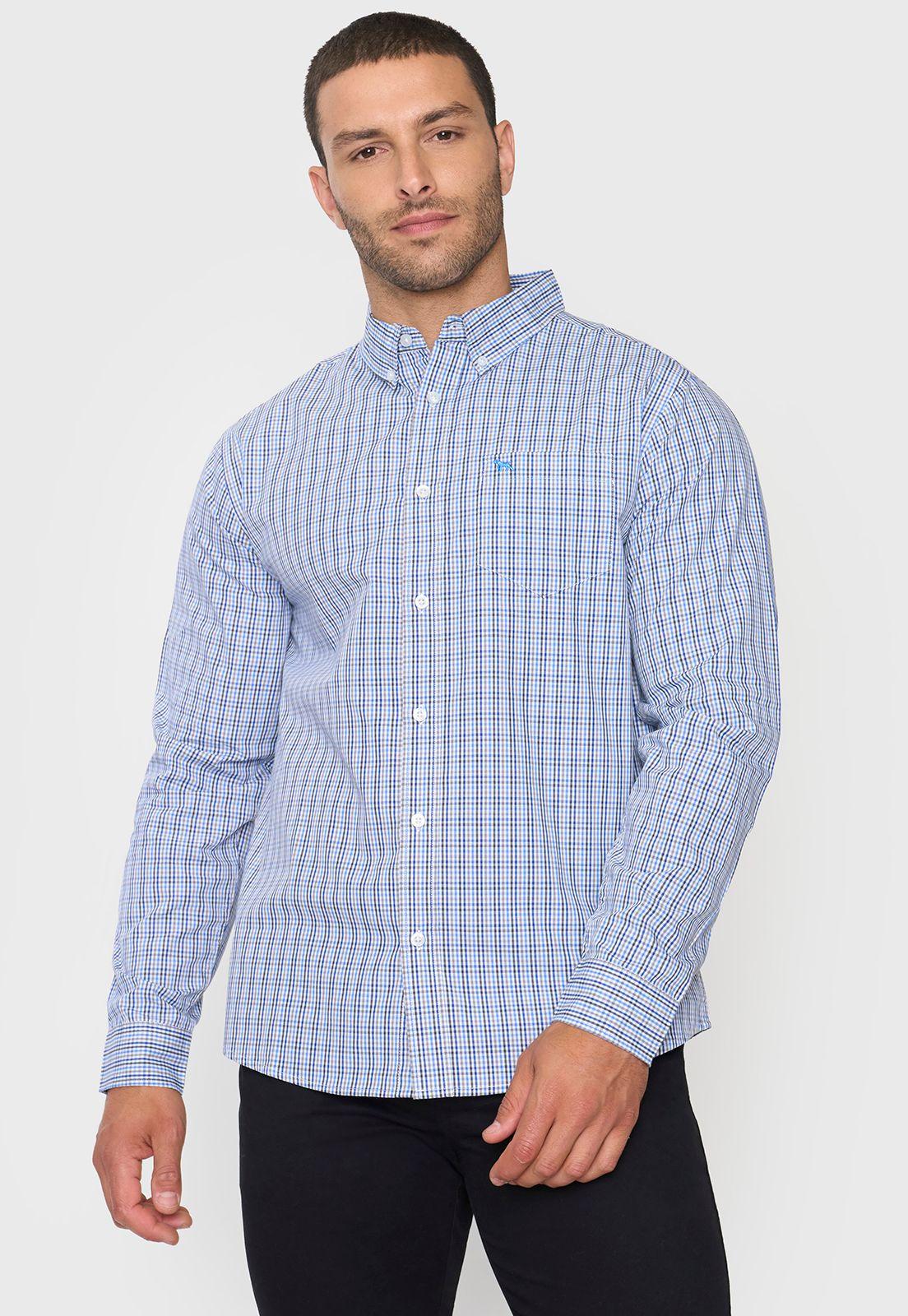 Camisa Hombre Escocesa Celeste Corona-0