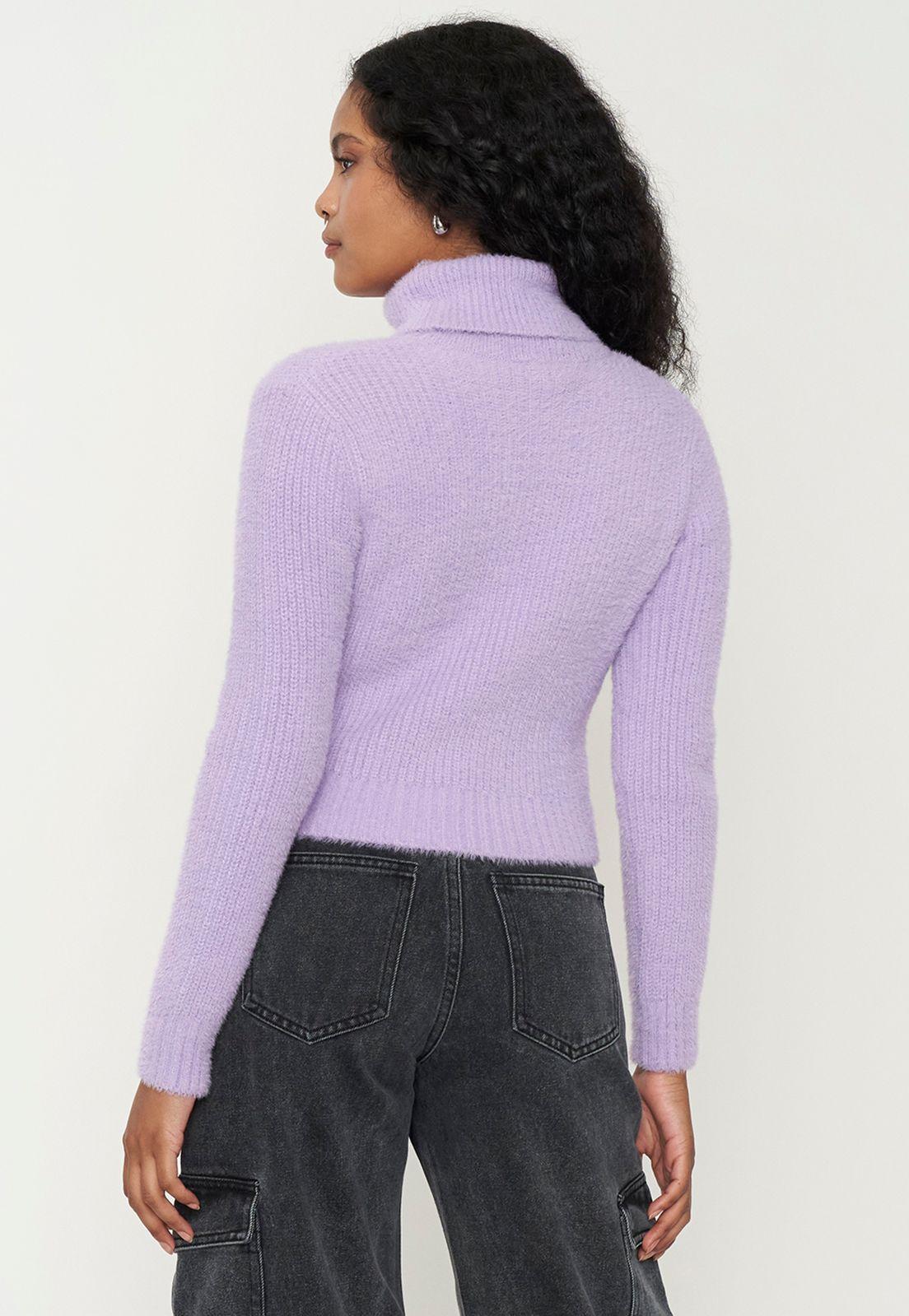 Sweater Mujer Crop Cuello Tortuga Lila Corona-1