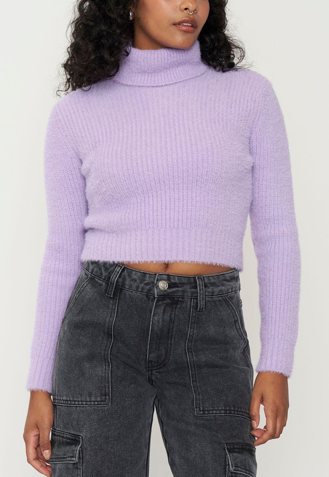 Sweater Mujer Crop Cuello Tortuga Lila Corona-2