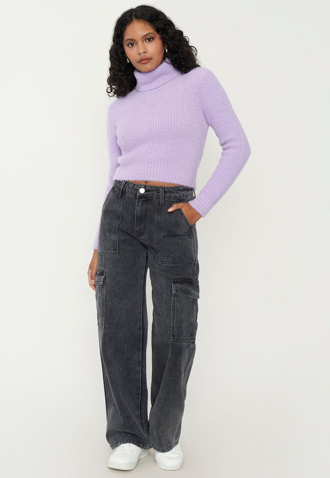 Sweater Mujer Crop Cuello Tortuga Lila Corona-3