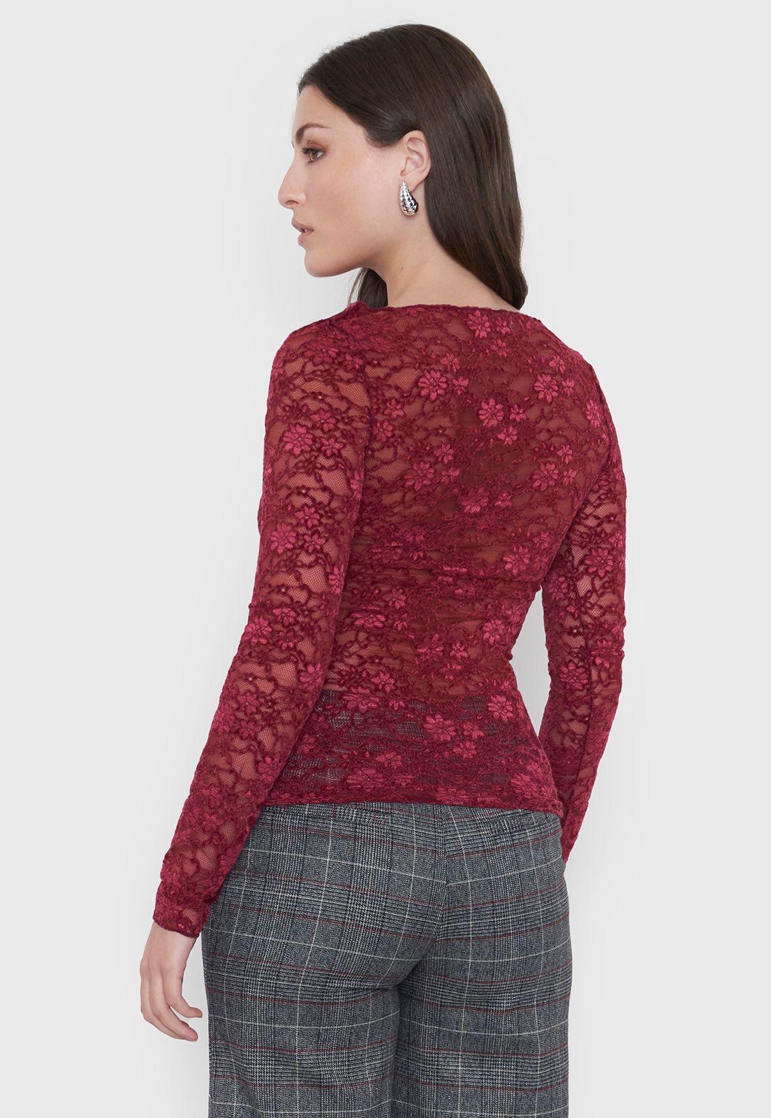 Polera Mujer Burdeo Encaje Corona-1