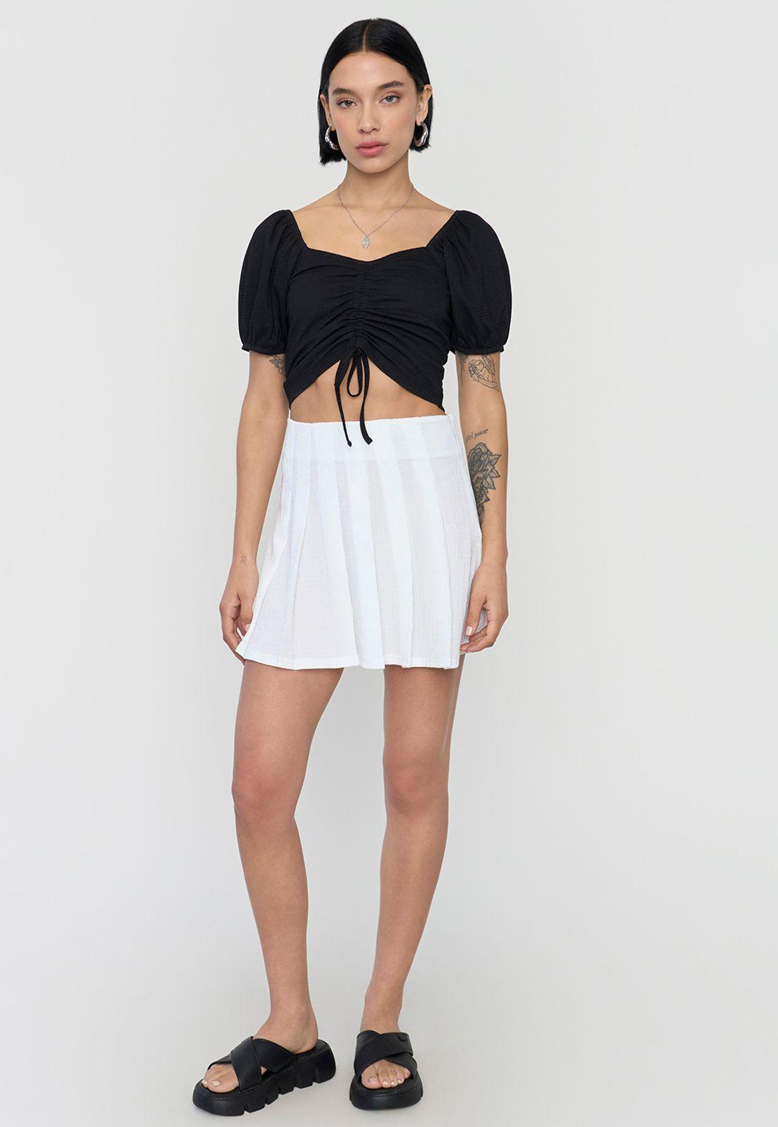 Blusa Mujer Crop Panal Manga Globo Negro Corona-3