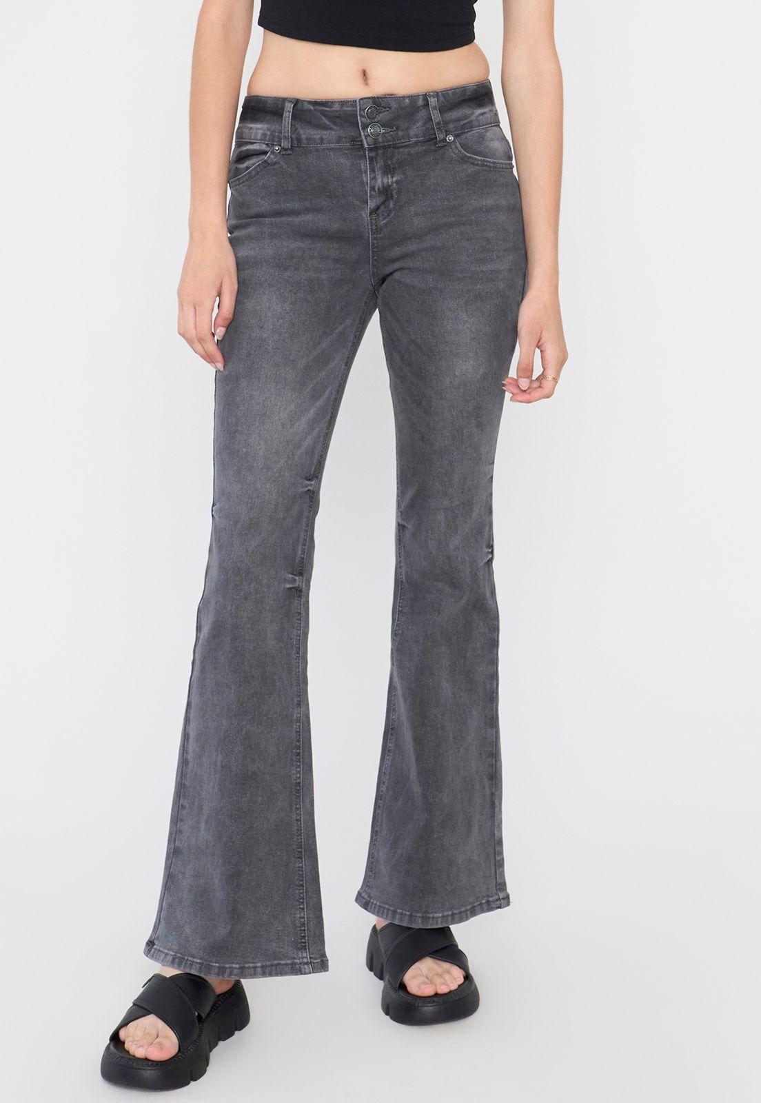 Jeans Mujer Flare Fit 2 Botones Negro Corona-1