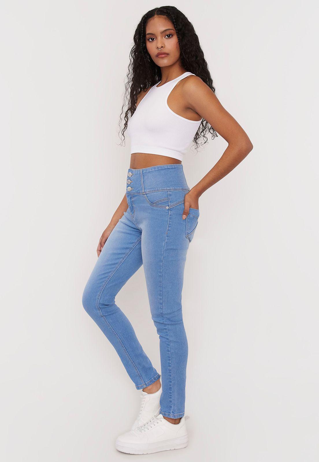 Jeans Mujer Push Up 3 Botones Azul Claro Corona-1