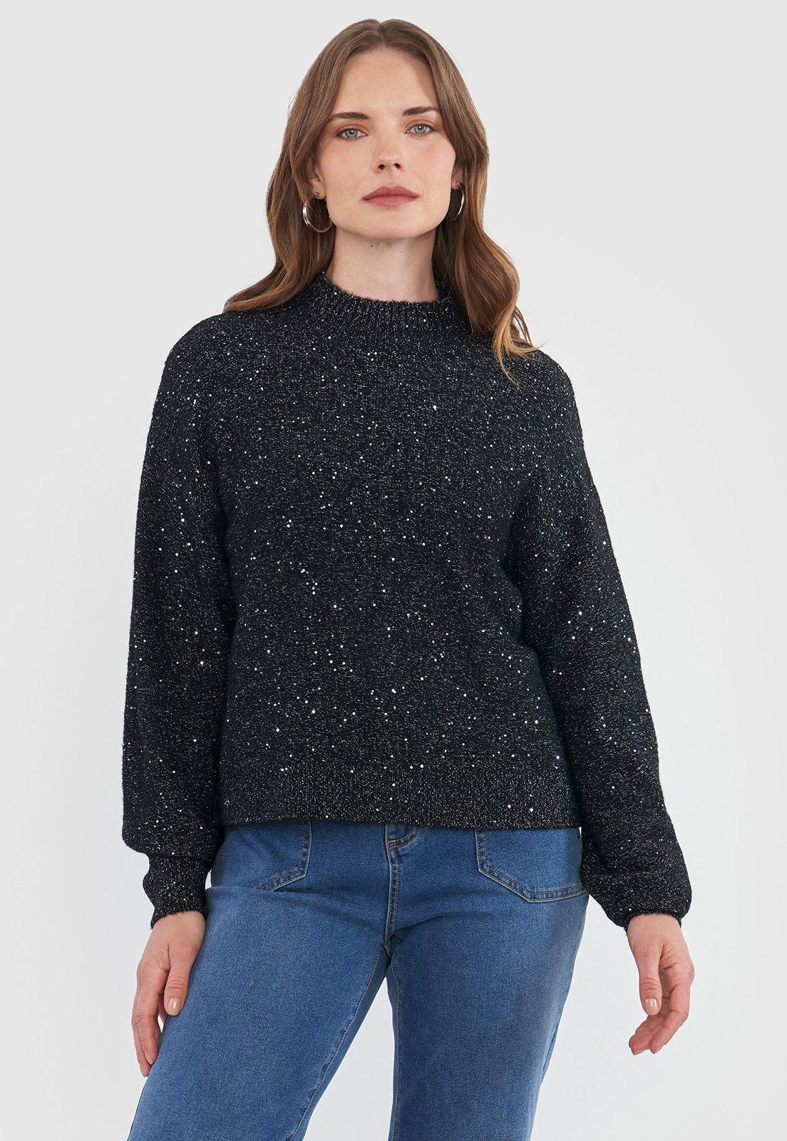 Sweater Mujer Lentejuelas Negro Corona-0