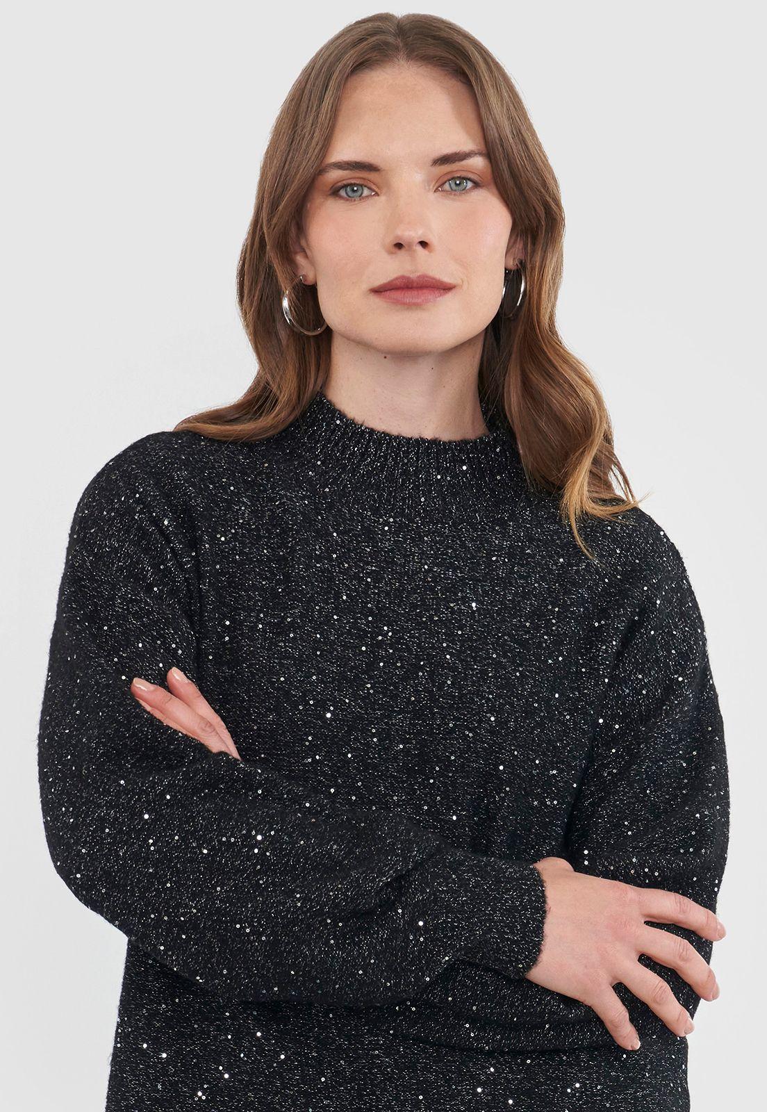Sweater Mujer Lentejuelas Negro Corona-2