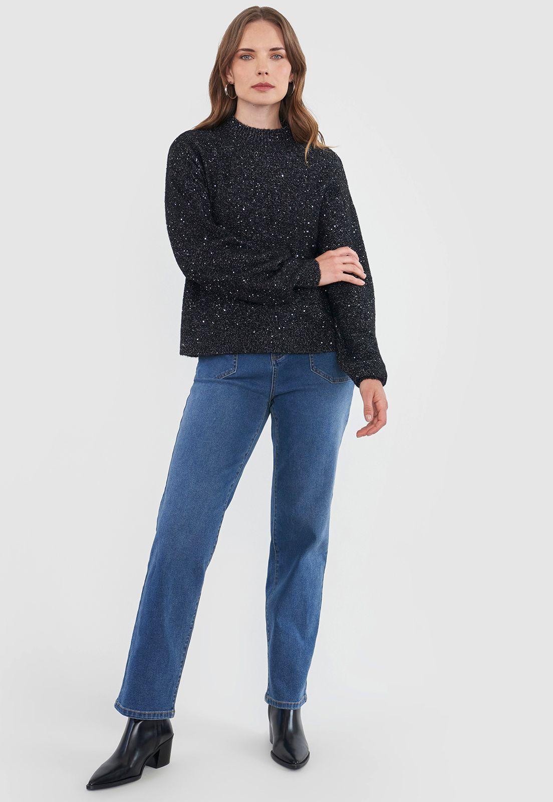 Sweater Mujer Lentejuelas Negro Corona-3