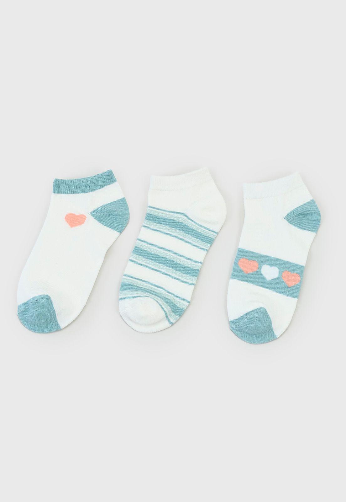 Calcetines Mujer Tripack Cortos Blanco/Celeste Corona-2
