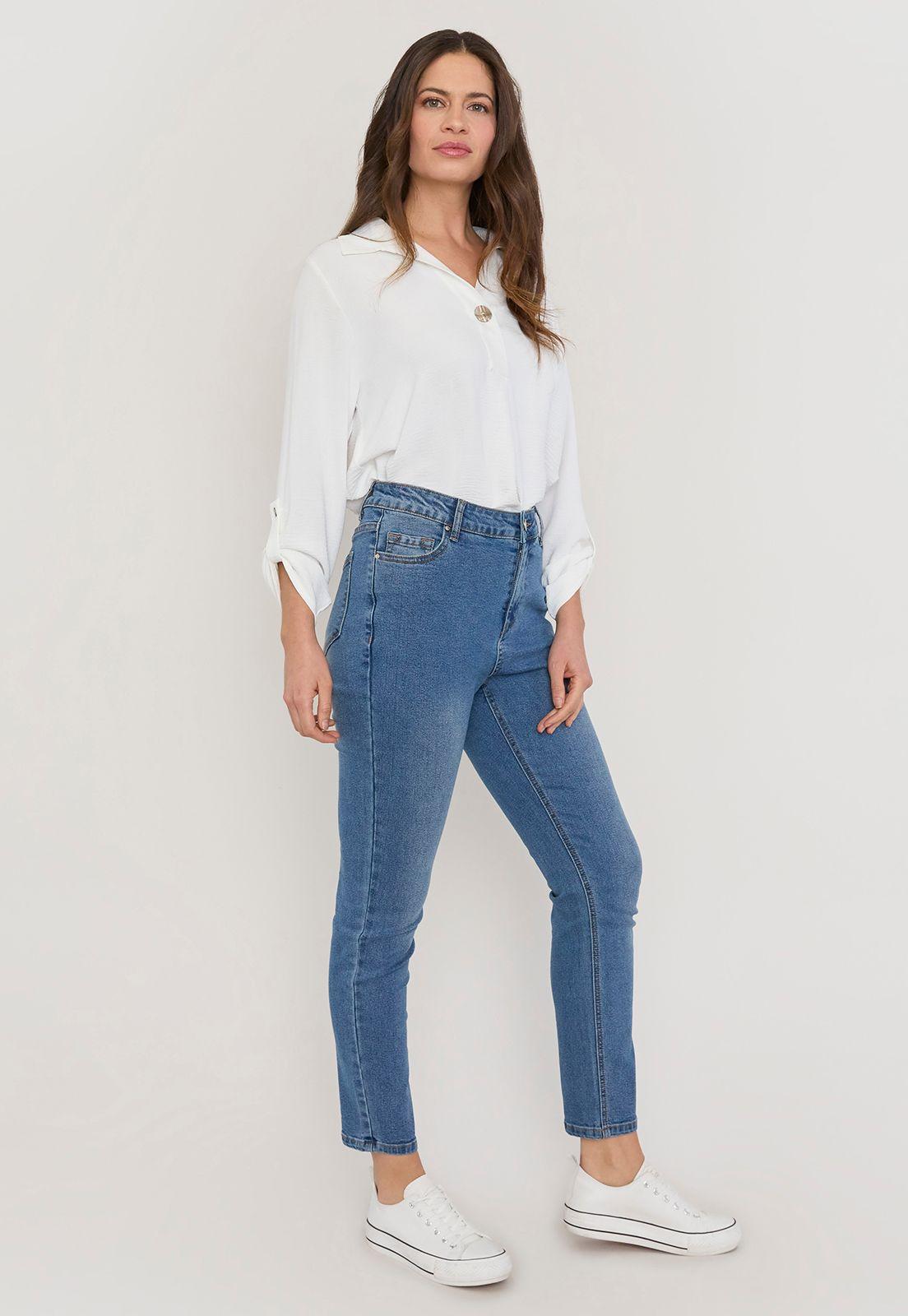 Jeans Mujer Skinny 1 Botón Azul Oscuro Corona-3