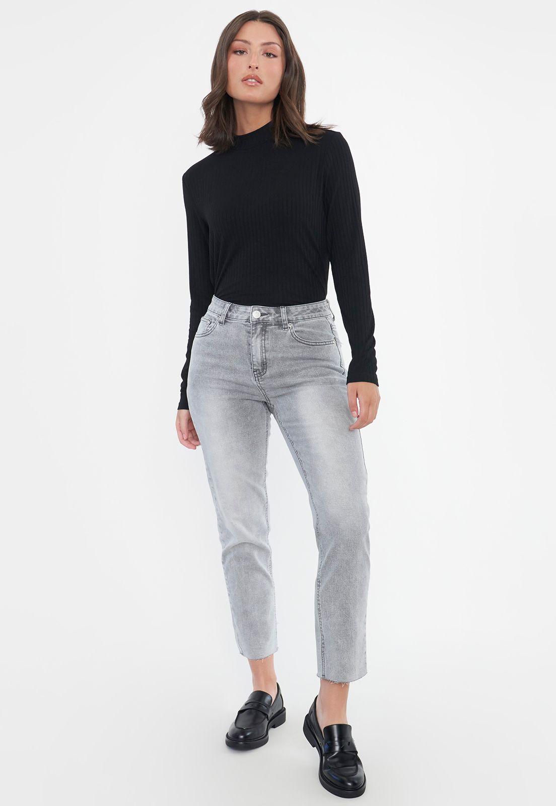 Jeans Mujer Straight Fit Elasticado Gris Corona-0