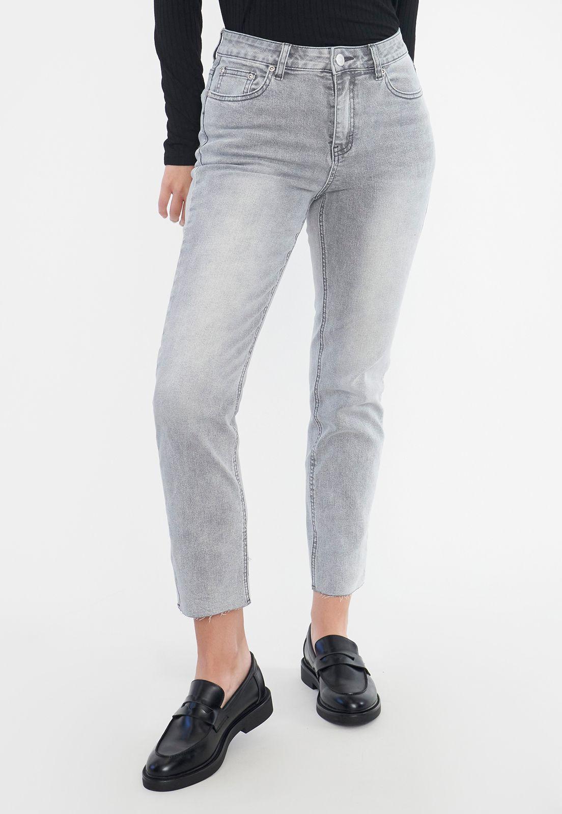 Jeans Mujer Straight Fit Elasticado Gris Corona-1