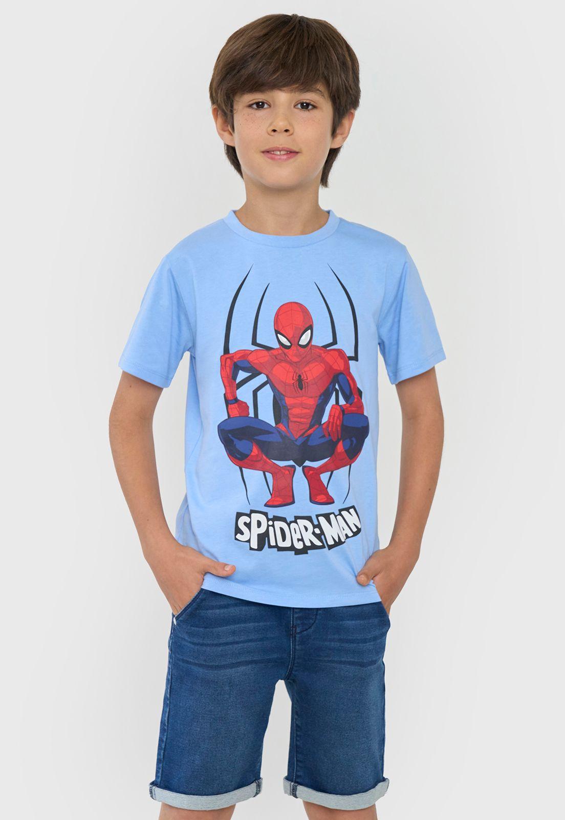 Polera Niño Kids Manga Corta Spiderman Celeste Corona-0