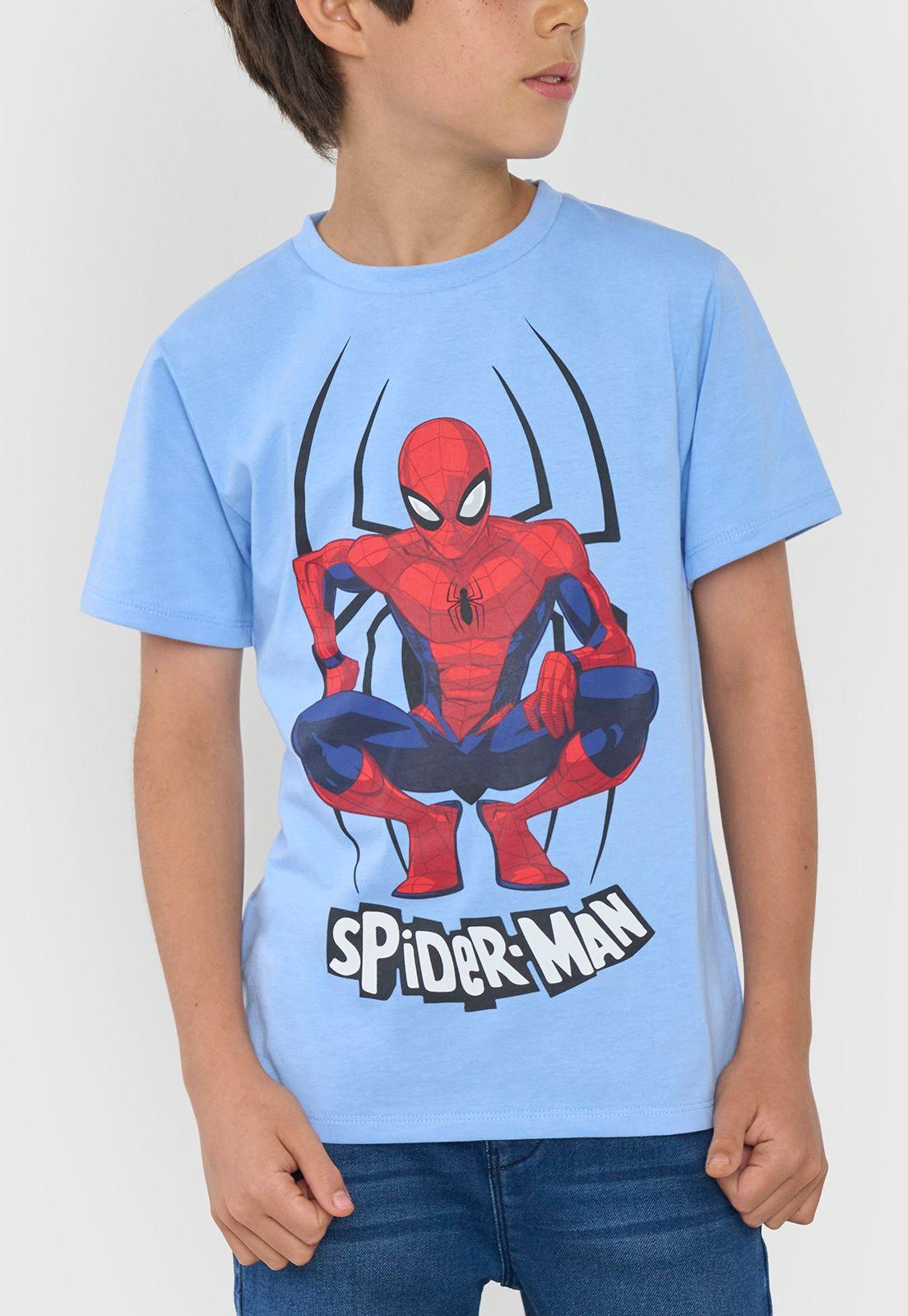 Polera Niño Kids Manga Corta Spiderman Celeste Corona-2