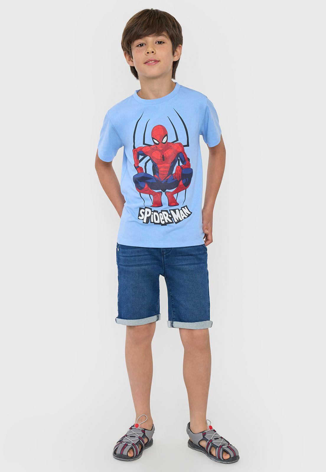 Polera Niño Kids Manga Corta Spiderman Celeste Corona-3