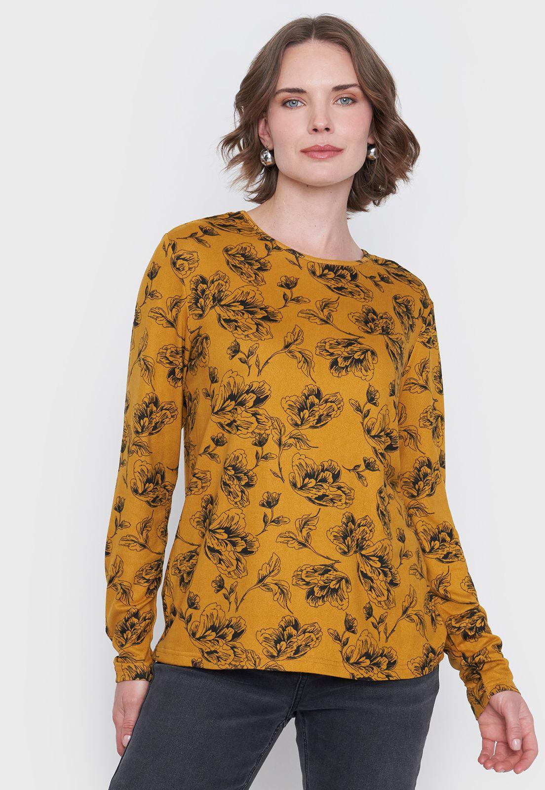 Sweater Mujer Camant Print Mostaza Corona-0