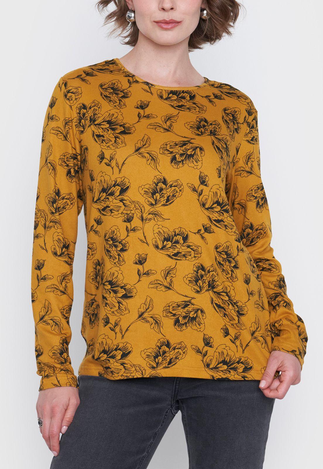 Sweater Mujer Camant Print Mostaza Corona-2