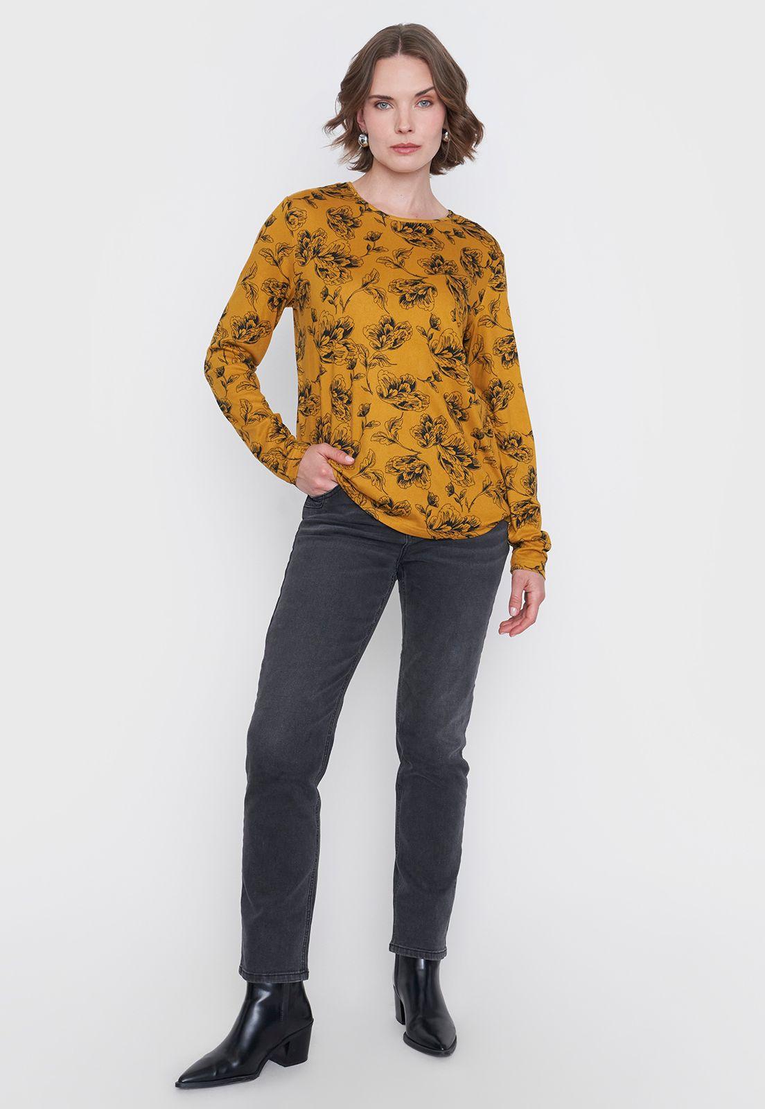 Sweater Mujer Camant Print Mostaza Corona-3