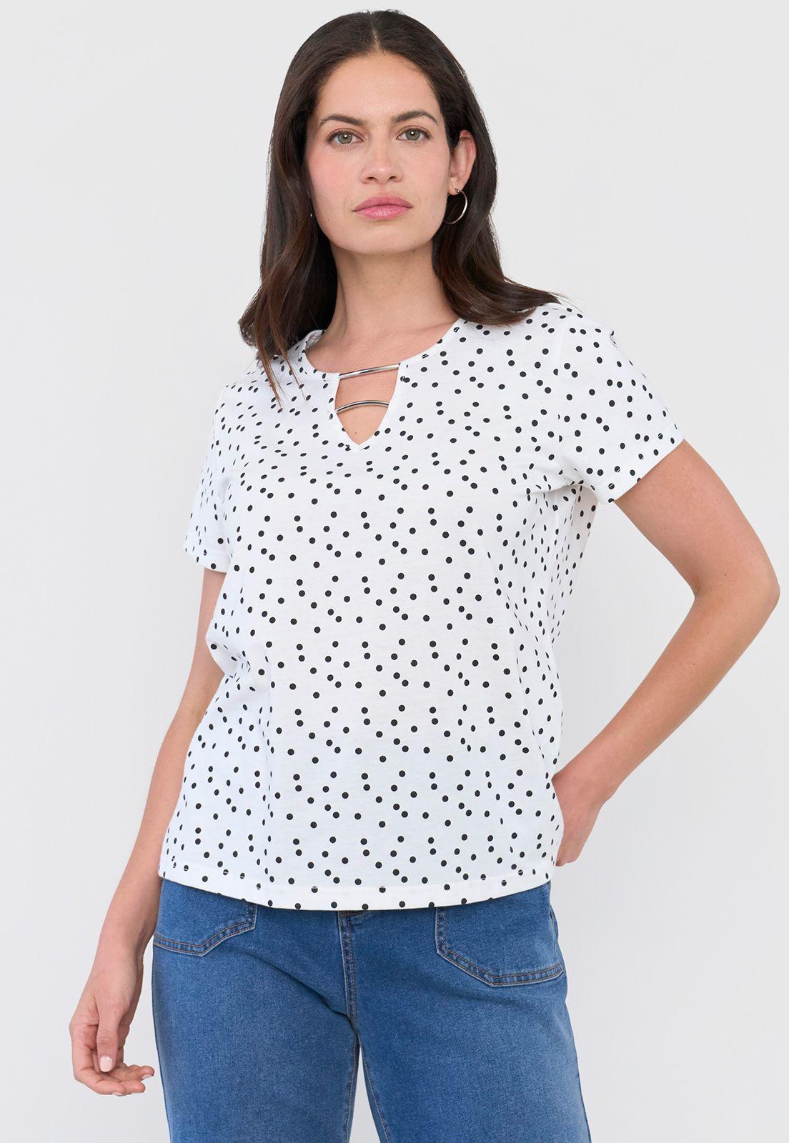 Polera Mujer Escote Aplicación Metálica Ecru Corona-0