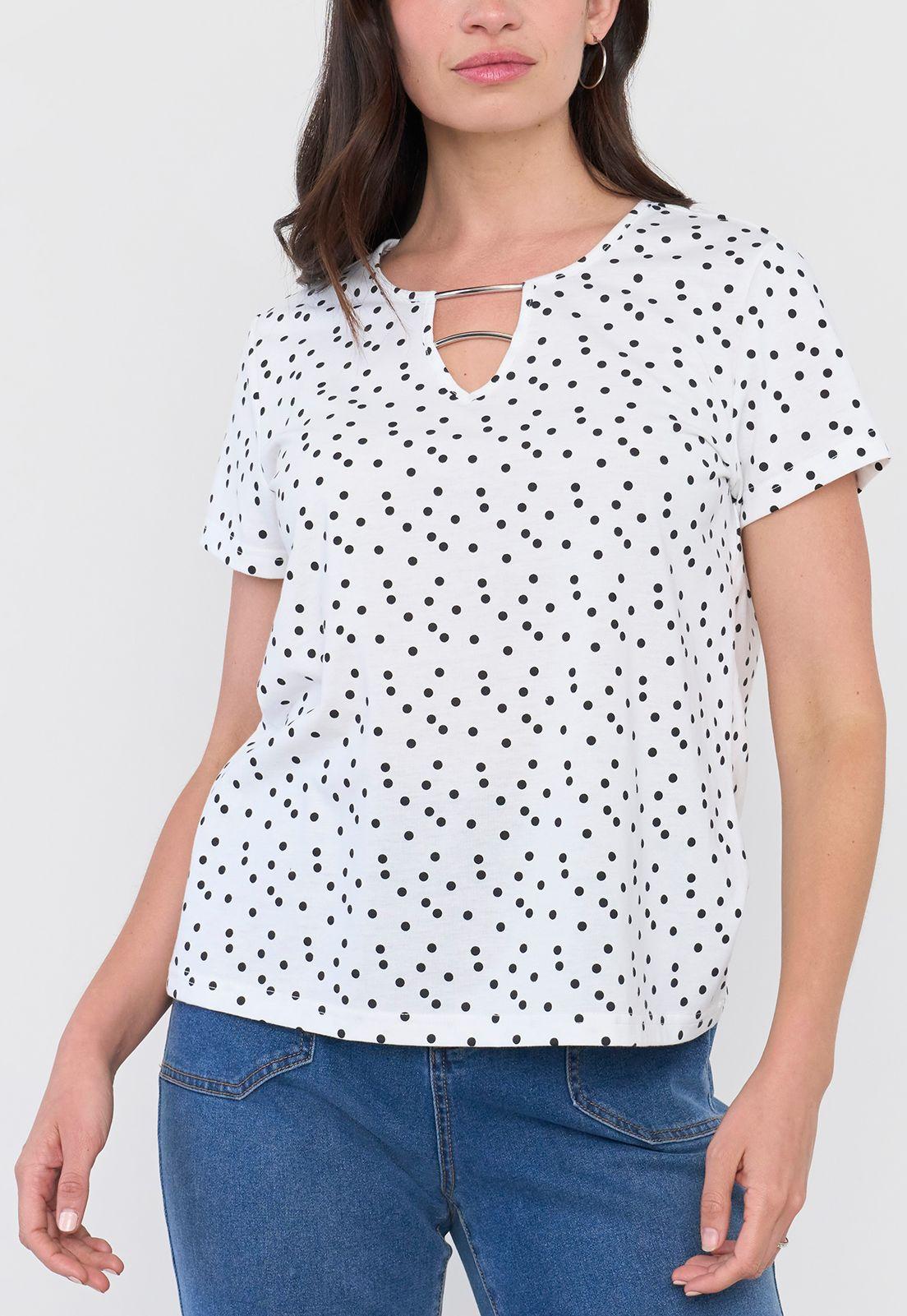 Polera Mujer Escote Aplicación Metálica Ecru Corona-2