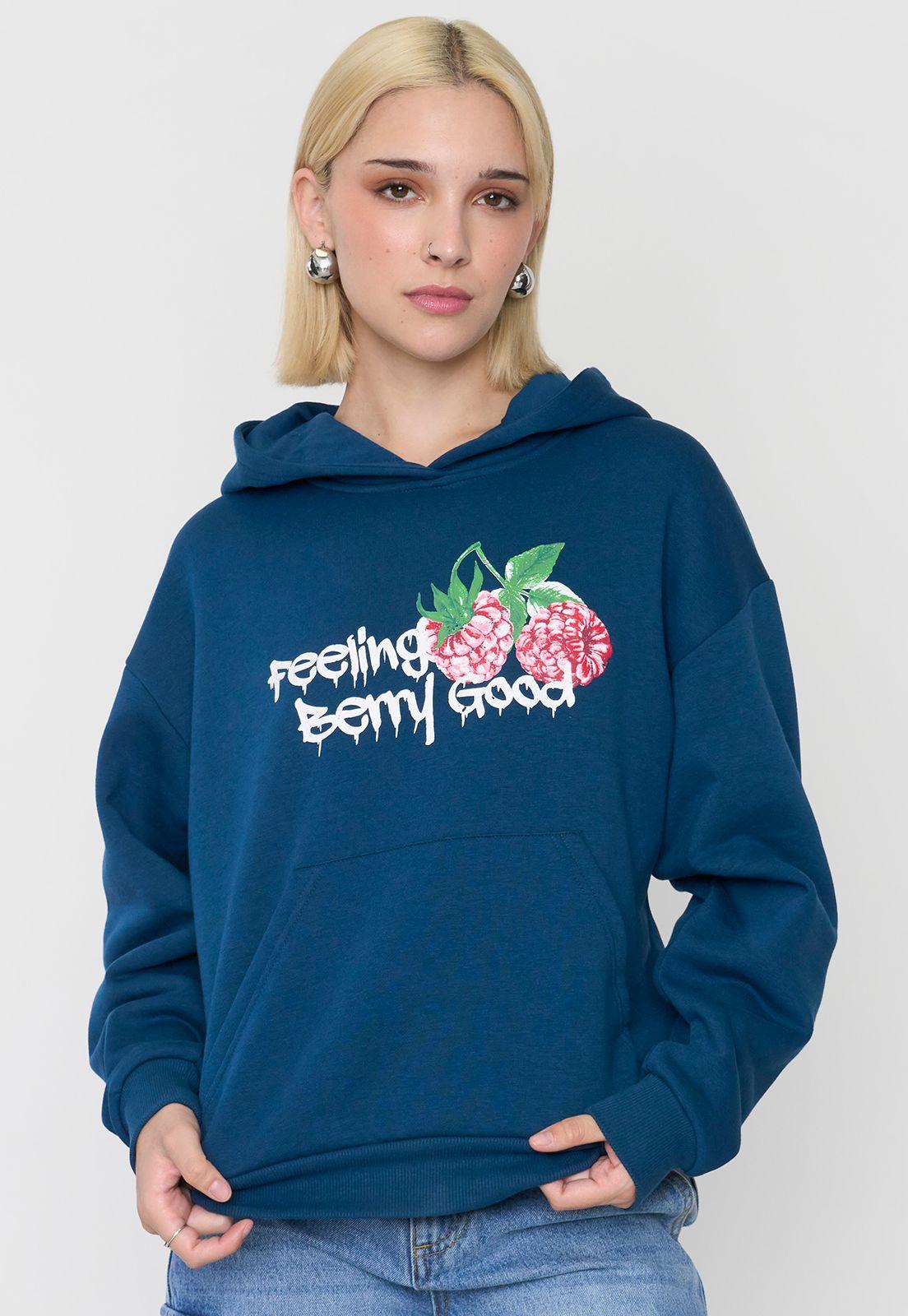 Polerón Mujer Hoodie Print Azul Corona-2
